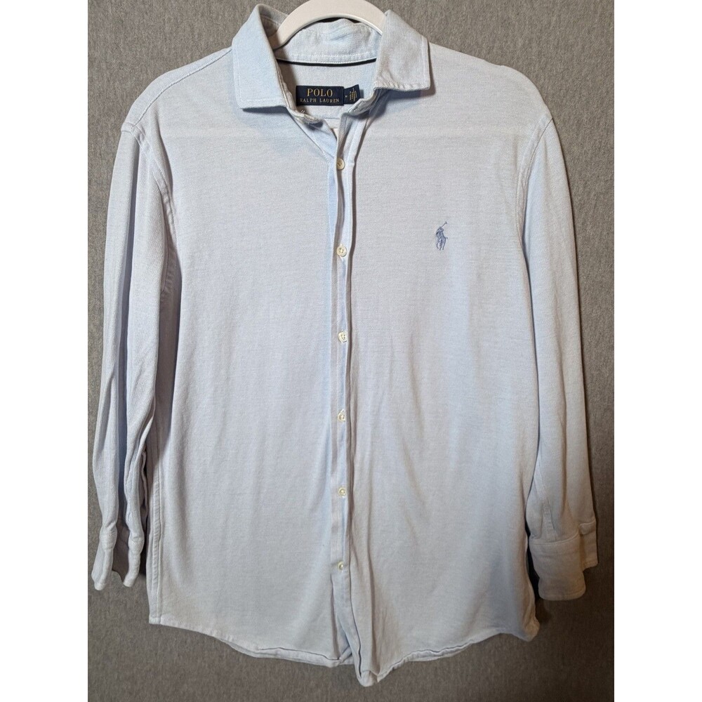 Polo Ralph Lauren Men's M Medium Blue Knit Long Sleeve Casual Button Down Shirt